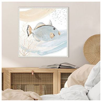 Ocean Oasis Waves Blue Fish By Patricia Pinto Framed Canvas Wall Art Print