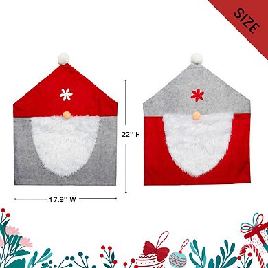 Lexi Home 4-Pack Christmas Holiday Gnome Chair Covers Set with Faux Fur Beard