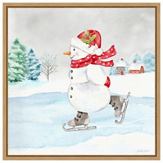 Let It Snow Blue Snowman V By Cynthia Coulter Framed Canvas Wall Art Print
