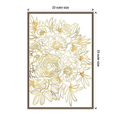 Rose Floral Art In Gold By Rosana Laiz Blursbyai Framed Canvas Wall Art Print