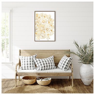 Rose Floral Art In Gold By Rosana Laiz Blursbyai Framed Canvas Wall Art Print