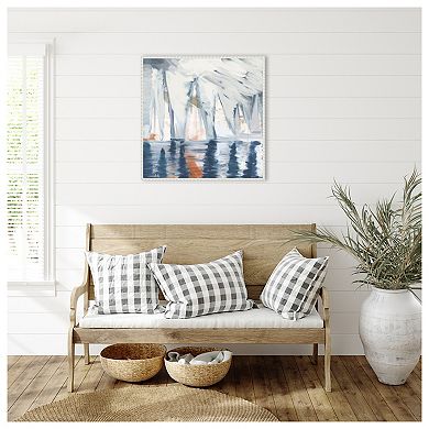 Sailboats In The Mist Ii By Dan Meneely Framed Canvas Wall Art Print