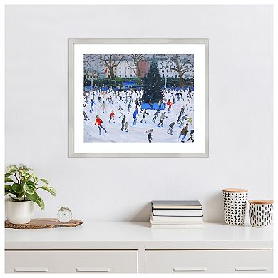 Skating At The Natural History Museum By Andrew Macara Wood Framed Wall Art Print