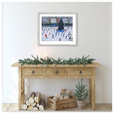 Skating At The Natural History Museum By Andrew Macara Wood Framed Wall Art Print