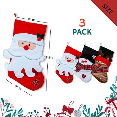 Lexi Home 3-Pack 3D Christmas Holiday Stockings with Plaid Accents
