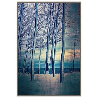 Winter Trees At Lake Michigan By Michelle Calkins Framed Canvas Wall Art Print