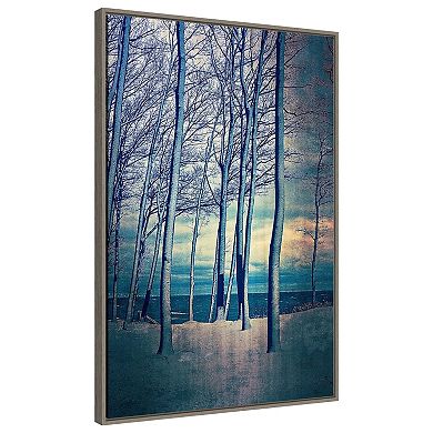 Winter Trees At Lake Michigan By Michelle Calkins Framed Canvas Wall Art Print