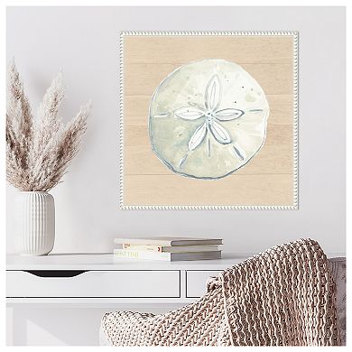 Sand Dollar On Wood Background By Patricia Pinto Framed Canvas Wall Art Print