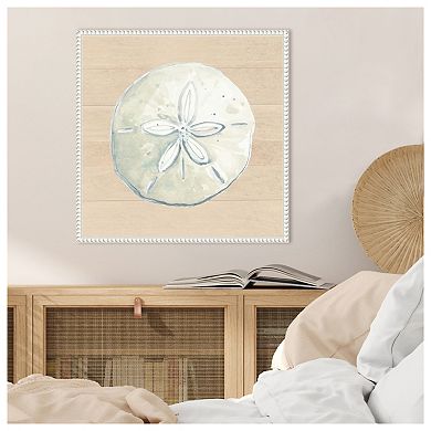 Sand Dollar On Wood Background By Patricia Pinto Framed Canvas Wall Art Print