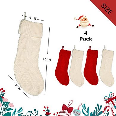 Lexi Home 20" Inch 4-Pack Cable Knit Christmas Holiday Stockings
