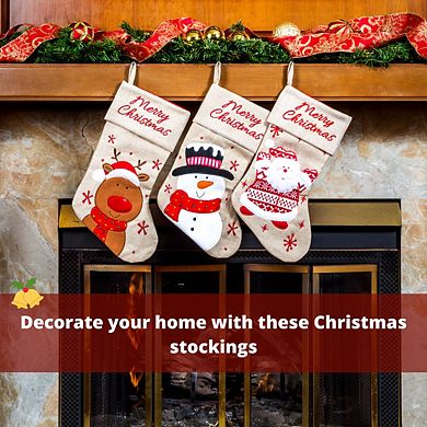 Lexi Home 18.5" Inch 3-Pack Burlap Christmas Holiday Stockings
