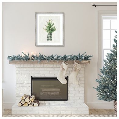 White And Bright Christmas Tree Ii Plaid By Danhui Nai Wood Framed Wall Art Print