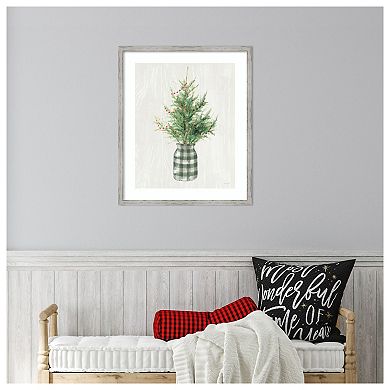 White And Bright Christmas Tree Ii Plaid By Danhui Nai Wood Framed Wall Art Print