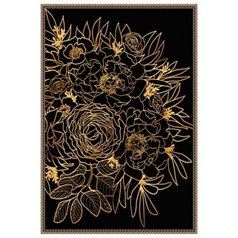 Rose Bouquet In Gold And Black By Rosana Laiz Blursbyai Framed Canvas Wall Art Print