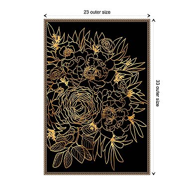 Rose Bouquet In Gold And Black By Rosana Laiz Blursbyai Framed Canvas Wall Art Print