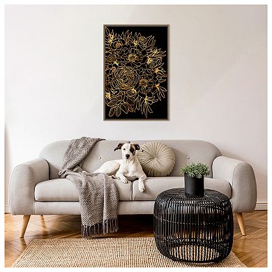 Rose Bouquet In Gold And Black By Rosana Laiz Blursbyai Framed Canvas Wall Art Print