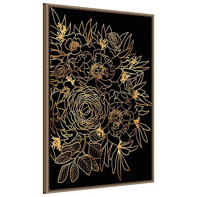 Rose Bouquet In Gold And Black By Rosana Laiz Blursbyai Framed Canvas Wall Art Print