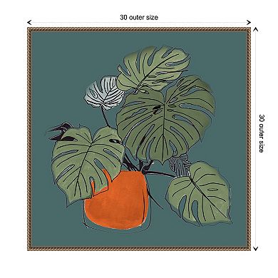 The Retro Potted Plant On Teal Ii By Patricia Pinto Framed Canvas Wall Art Print
