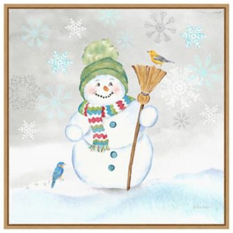 Let It Snow Blue Snowman Iv By Cynthia Coulter Framed Canvas Wall Art Print