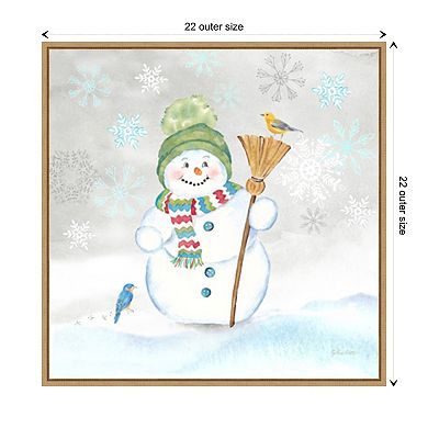 Let It Snow Blue Snowman Iv By Cynthia Coulter Framed Canvas Wall Art Print