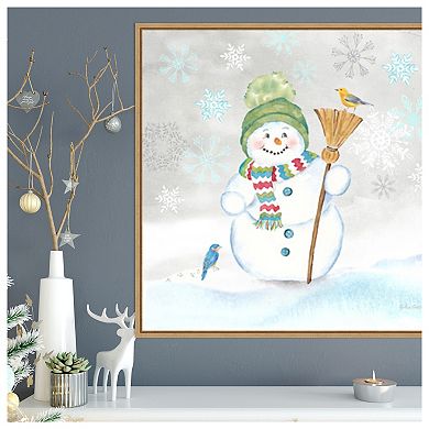 Let It Snow Blue Snowman Iv By Cynthia Coulter Framed Canvas Wall Art Print