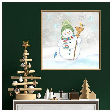Let It Snow Blue Snowman Iv By Cynthia Coulter Framed Canvas Wall Art Print