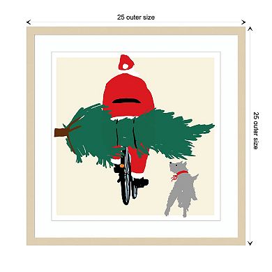 Spruced Up Santa On Bicycle By Jenny Frean Wood Framed Wall Art Print
