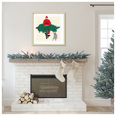 Spruced Up Santa On Bicycle By Jenny Frean Wood Framed Wall Art Print