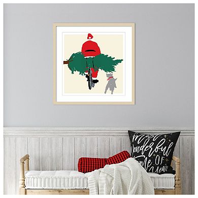 Spruced Up Santa On Bicycle By Jenny Frean Wood Framed Wall Art Print