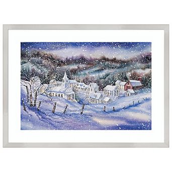 Winter Village Snowscape By Kathleen Parr Mckenna Wood Framed Wall Art Print