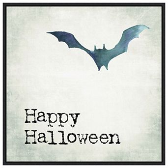 Happy Halloween Bat Grunge By Amanti Art Portfolio Framed Canvas Wall Art Print