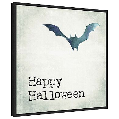 Happy Halloween Bat Grunge By Amanti Art Portfolio Framed Canvas Wall Art Print