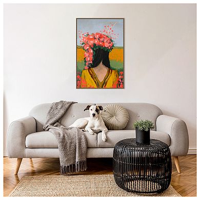 Woman With Floral Wreath By Treechild Framed Canvas Wall Art Print