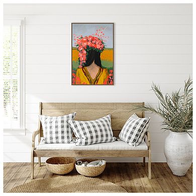 Woman With Floral Wreath By Treechild Framed Canvas Wall Art Print