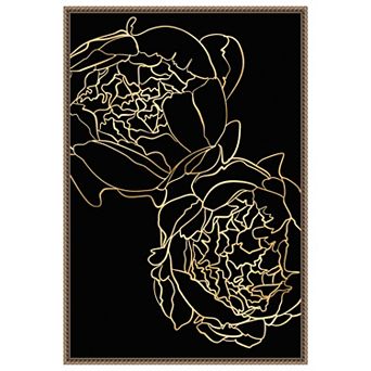 Peonies In Gold And Black By Rosana Laiz Blursbyai Framed Canvas Wall Art Print
