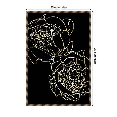 Peonies In Gold And Black By Rosana Laiz Blursbyai Framed Canvas Wall Art Print