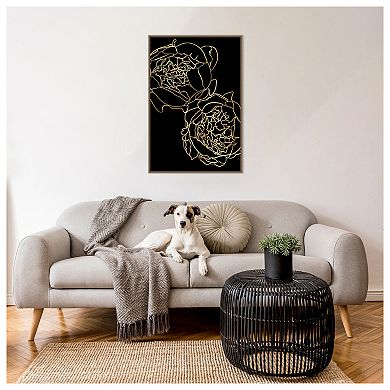 Peonies In Gold And Black By Rosana Laiz Blursbyai Framed Canvas Wall Art Print