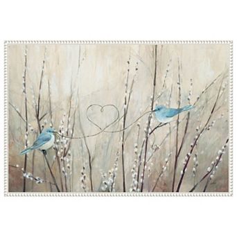 Pretty Birds Neutral String By Julia Purinton Framed Canvas Wall Art Print