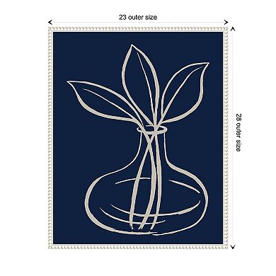 Line Leaves In Vase On Navy I by Elizabeth Medley Framed Canvas Wall Art Print