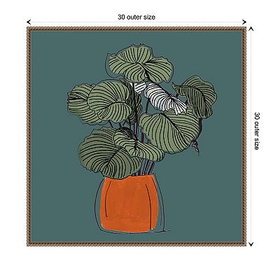 The Retro Potted Plant On Teal I By Patricia Pinto Framed Canvas Wall Art Print