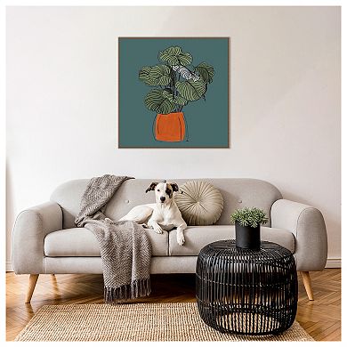 The Retro Potted Plant On Teal I By Patricia Pinto Framed Canvas Wall Art Print