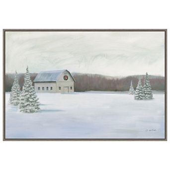 Holiday Winter Barn By James Wiens Framed Canvas Wall Art Print
