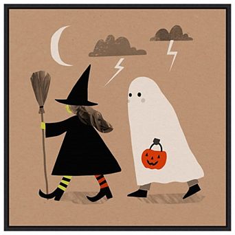 Halloween Witch Ghost Graphic Iii By Victoria Barnes Framed Canvas Wall Art Print