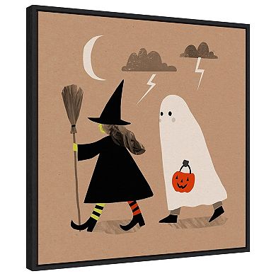 Halloween Witch Ghost Graphic Iii By Victoria Barnes Framed Canvas Wall Art Print