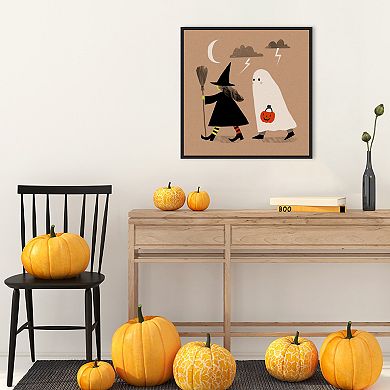 Halloween Witch Ghost Graphic Iii By Victoria Barnes Framed Canvas Wall Art Print