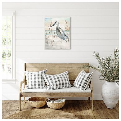 Heron By Beach Grass Ii By Elizabeth Medley Framed Canvas Wall Art Print