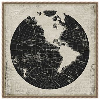 World News Map I By Elizabeth Medley Framed Canvas Wall Art Print