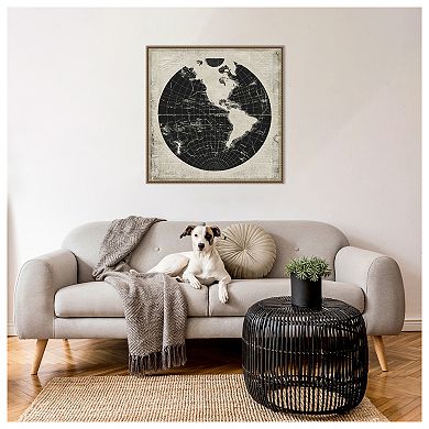 World News Map I By Elizabeth Medley Framed Canvas Wall Art Print