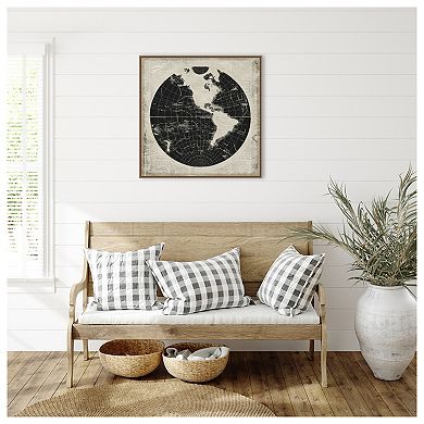World News Map I By Elizabeth Medley Framed Canvas Wall Art Print