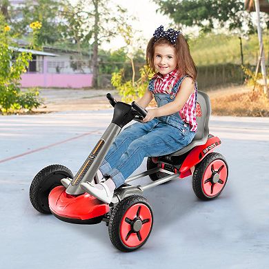 Pedal Powered 4-wheel Toy Car With Adjustable Steering Wheel And Seat